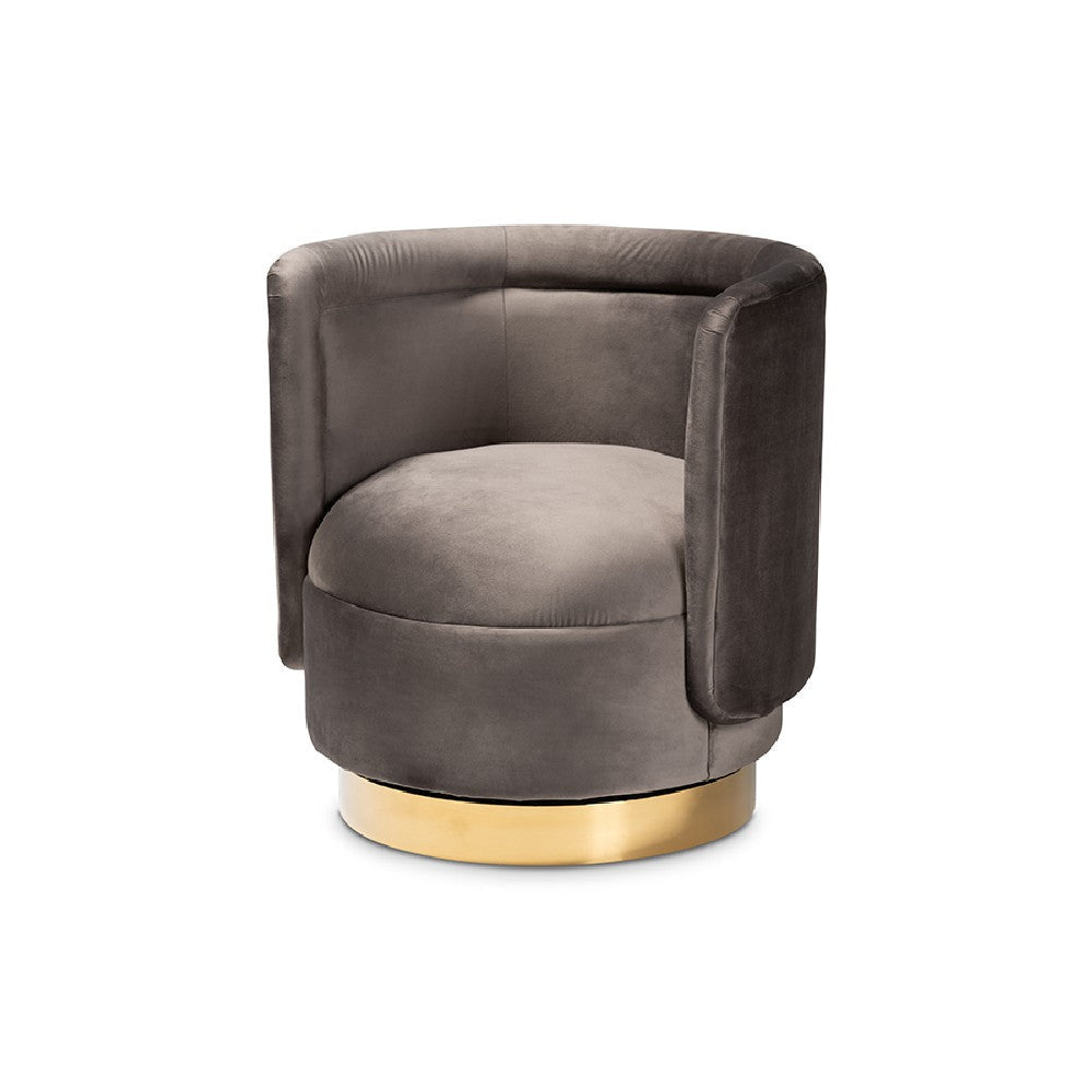 Baxton Studio Saffi Glam and Luxe Grey Velvet Fabric Upholstered Gold Finished Swivel Accent Chair WHI-TSF-6653-Grey-Gold-CC