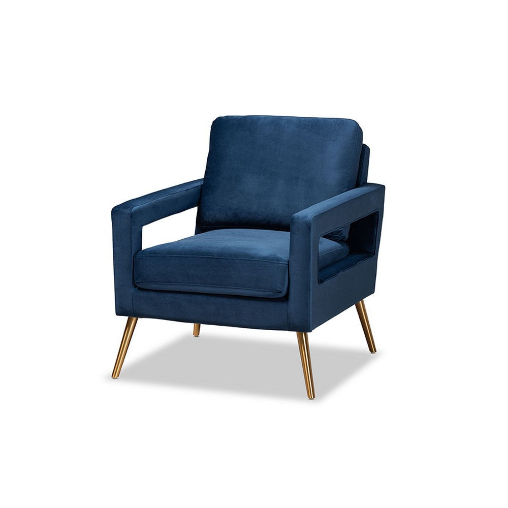 Baxton Studio Leland Glam and Luxe Navy Blue Velvet Fabric Upholstered and Gold Finished Armchair WHI-TSF-6729-Navy Blue/Gold-CC