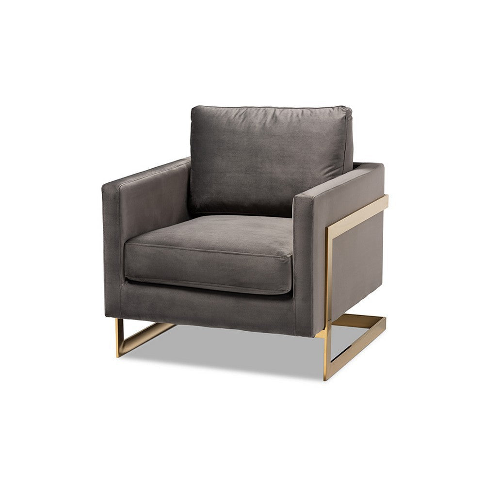 Baxton Studio Matteo Glam and Luxe Grey Velvet Fabric Upholstered Gold Finished Armchair