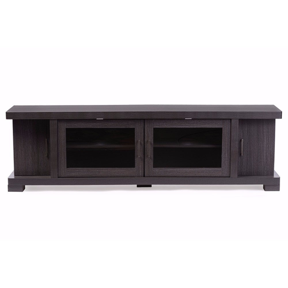 Baxton Studio Viveka 70-Inch Greyish Dark Brown Wood TV Cabinet with 2 Glass Doors and 2 Doors WHI-TV838076-Embosse