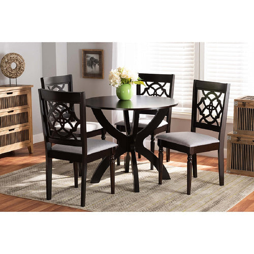 Baxton Studio Tonia Modern and Contemporary Grey Fabric Upholstered and Dark Brown Finished Wood 5-Piece Dining Set