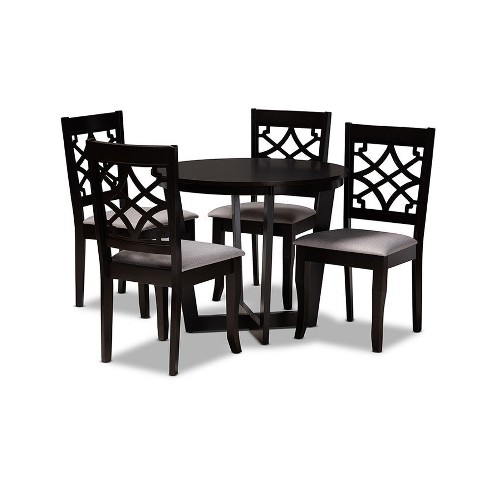 Baxton Studio Tricia Modern and Contemporary Grey Fabric Upholstered and Dark Brown Finished Wood 5-Piece Dining Set