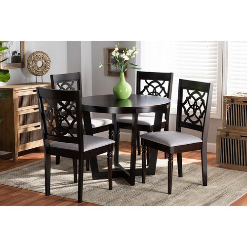 Baxton Studio Valerie Modern and Contemporary Grey Fabric Upholstered and Dark Brown Finished Wood 5-Piece Dining Set
