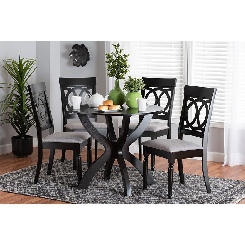 Baxton Studio Velia Modern Grey Fabric and Dark Brown Finished Wood 5-Piece Dining Set