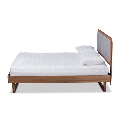 Baxton Studio Viviana Modern and Contemporary Light Grey Fabric Upholstered and Ash Walnut Finished Wood Full Size Platform Bed
