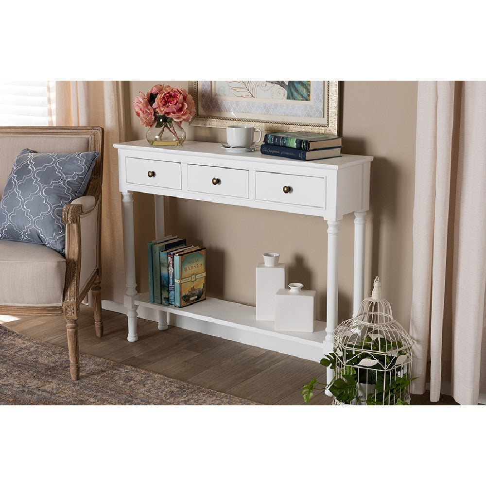 Baxton Studio Calvin Classic and Traditional French Farmhouse White Finished Wood 3-Drawer Entryway Console Table