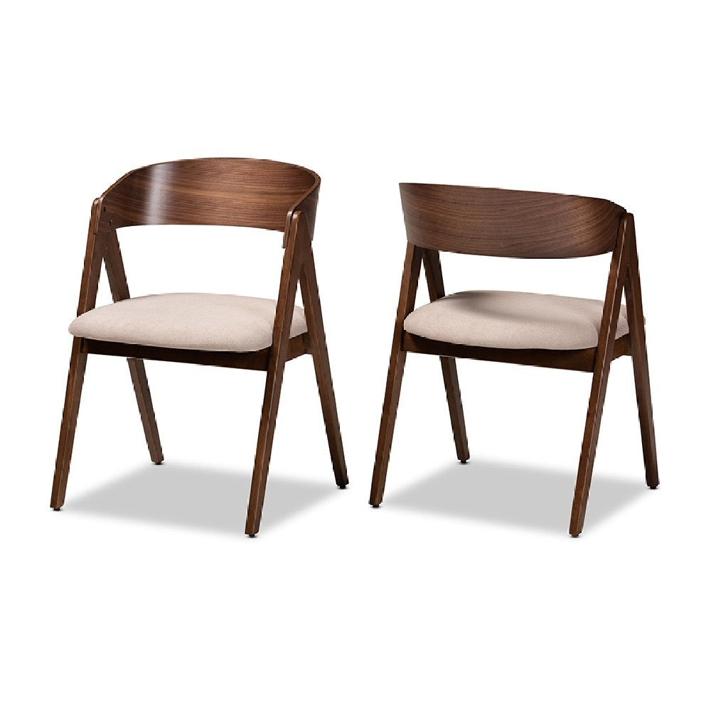 Baxton Studio Danton Mid-Century Modern Beige Fabric Upholstered and Walnut Brown Finished Wood 2-Piece Dining Chair Set