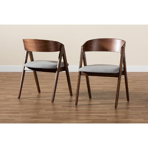 Baxton Studio Danton Mid-Century Modern Grey Fabric Upholstered and Walnut Brown Finished Wood 2-Piece Dining Chair Set
