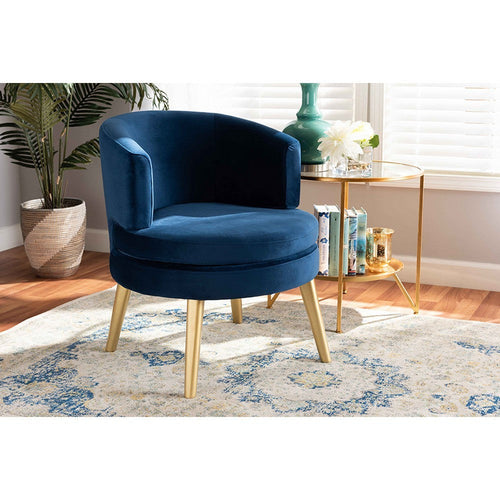 Baxton Studio Baptiste Glam and Luxe Navy Blue Velvet Fabric Upholstered and Gold Finished Wood Accent Chair