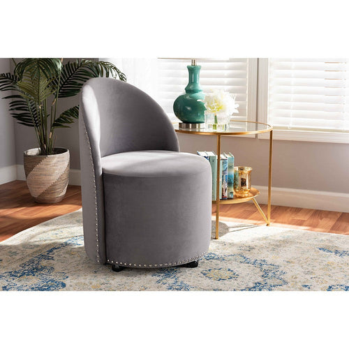 Baxton Studio Bethel Glam and Luxe Grey Velvet Fabric Upholstered Rolling Accent Chair