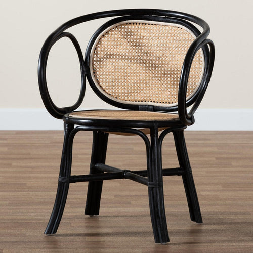 bali & pari Palesa Modern Bohemian Two-Tone Black and Natural Brown Rattan Dining Chair