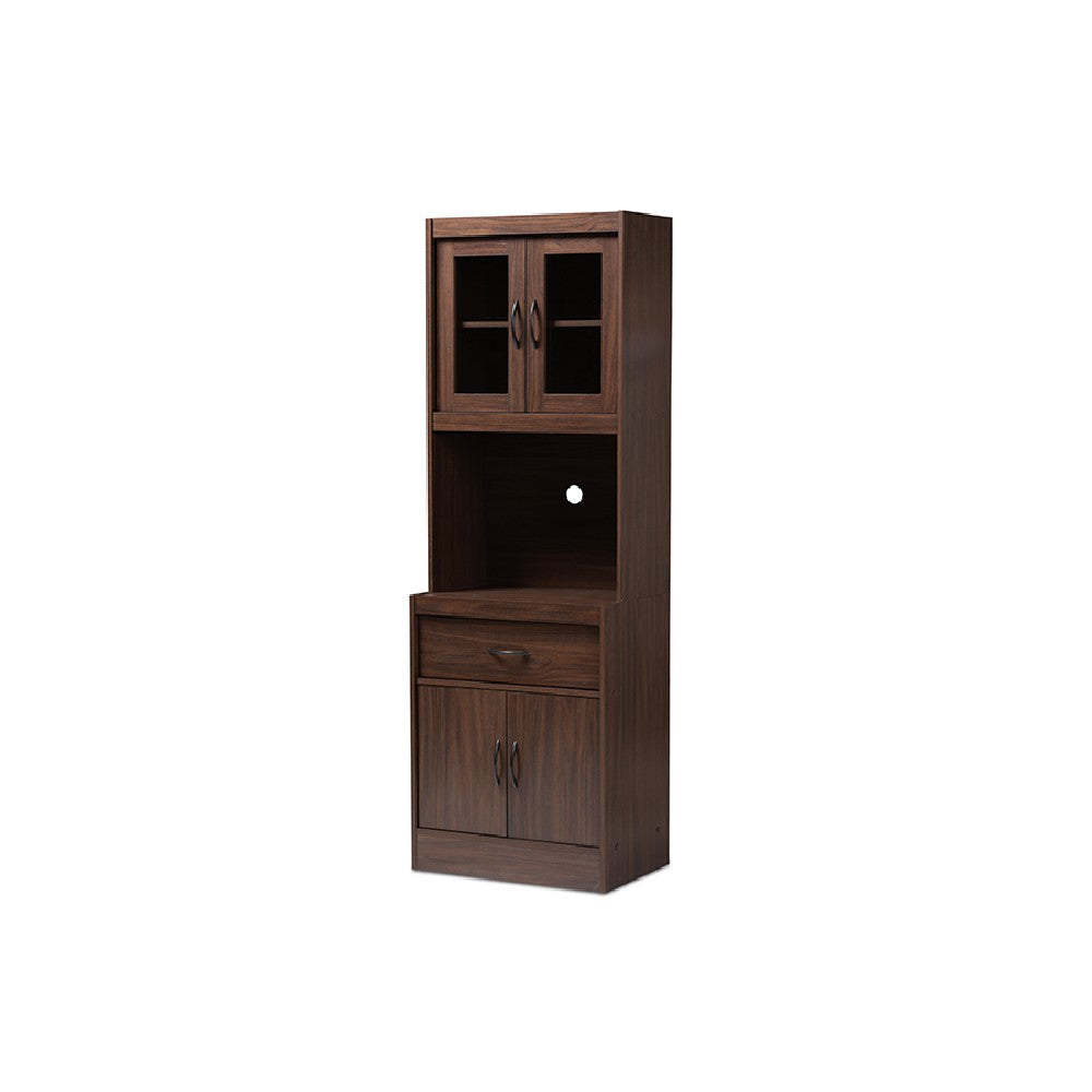 Baxton Studio Laurana Modern and Contemporary Dark Walnut Finished Kitchen Cabinet and Hutch