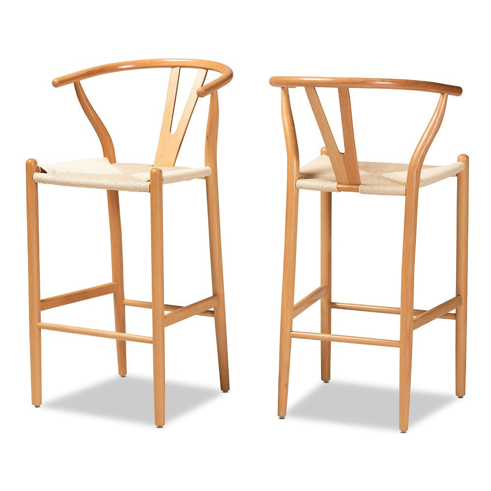 Baxton Studio Paxton Modern and Contemporary Natural Brown Finished Wood 2-Piece Bar Stool Set