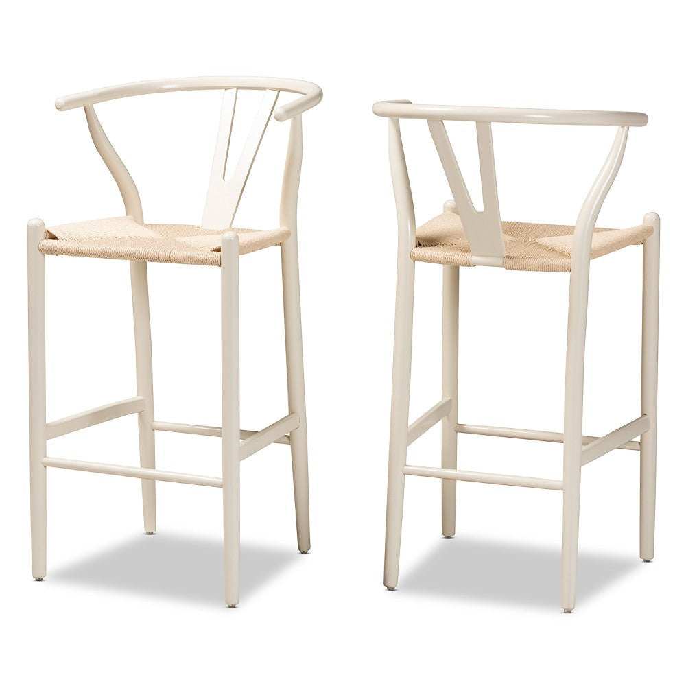 Baxton Studio Paxton Modern and Contemporary White Finished Wood 2-Piece Bar Stool Set