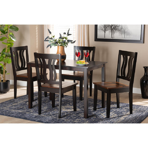 Baxton Studio Zamira Modern and Contemporary Transitional Two-Tone Dark Brown and Walnut Brown Finished Wood 5-Piece Dining Set