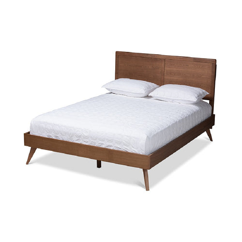 Baxton Studio Zenon Mid-Century Modern Walnut Brown Finished Wood King Size Platform Bed