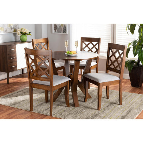 Baxton Studio Zoe Modern and Contemporary Grey Fabric Upholstered and Walnut Brown Finished Wood 5-Piece Dining Set
