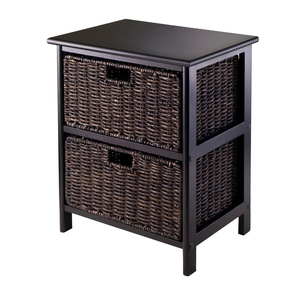 Omaha Storage Rack with 2 Foldable Corn Husk Baskets, Black and Chocolate