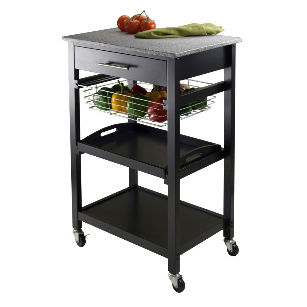 Julia Utility Kitchen Cart Granite Top Black WIN-20322