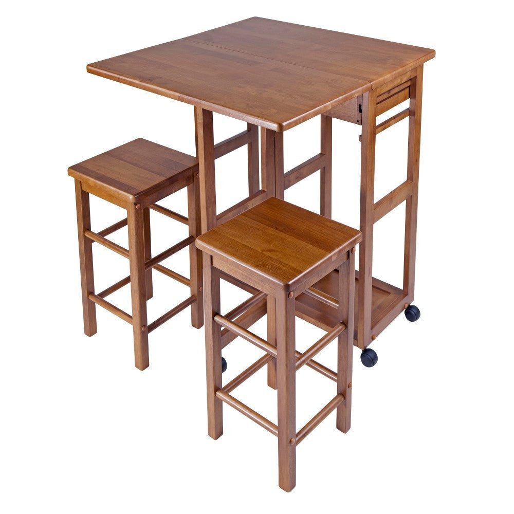Suzanne 3-Pc Space Saver with Tuck-away Stools Teak WIN-39330