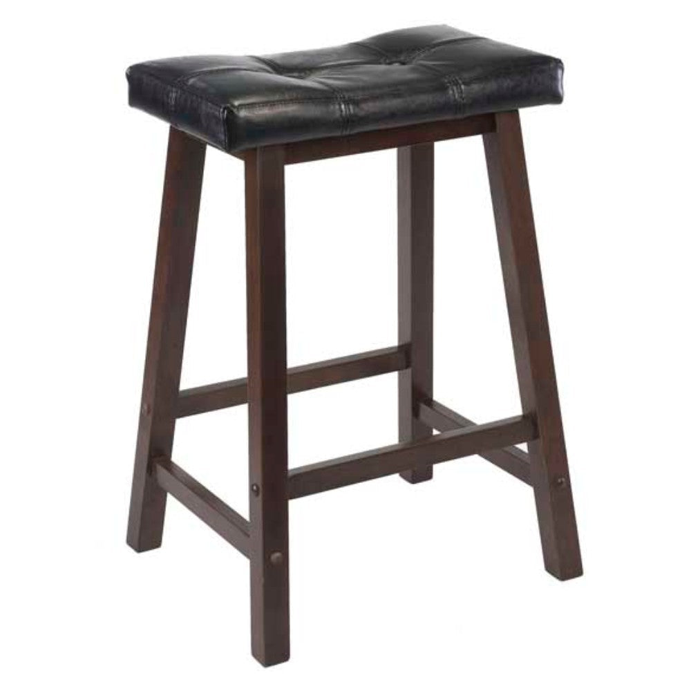 Mona Cushion Saddle Seat Counter Stool, Black and Walnut