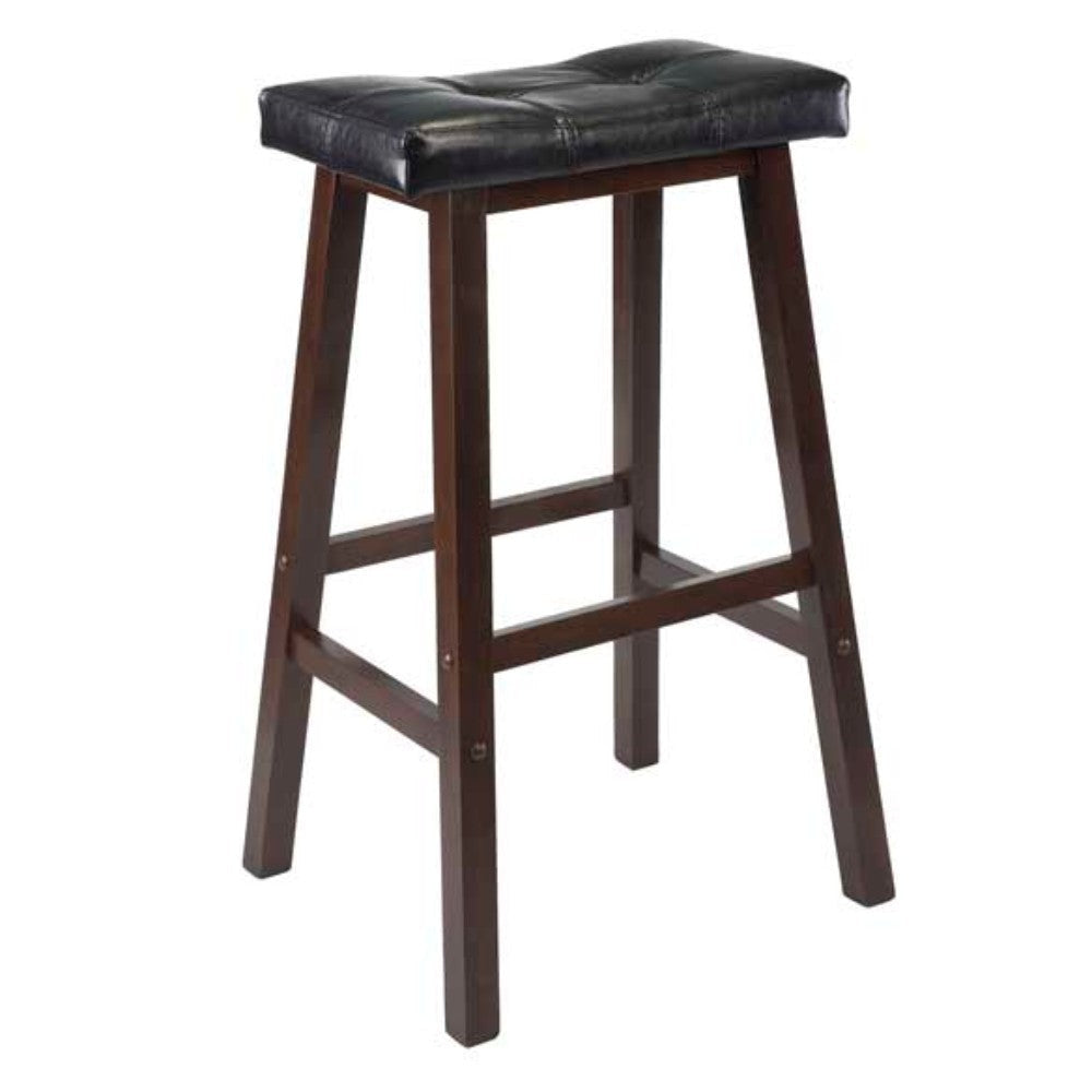 Mona Cushion Saddle Seat Bar Stool, Black and Walnut