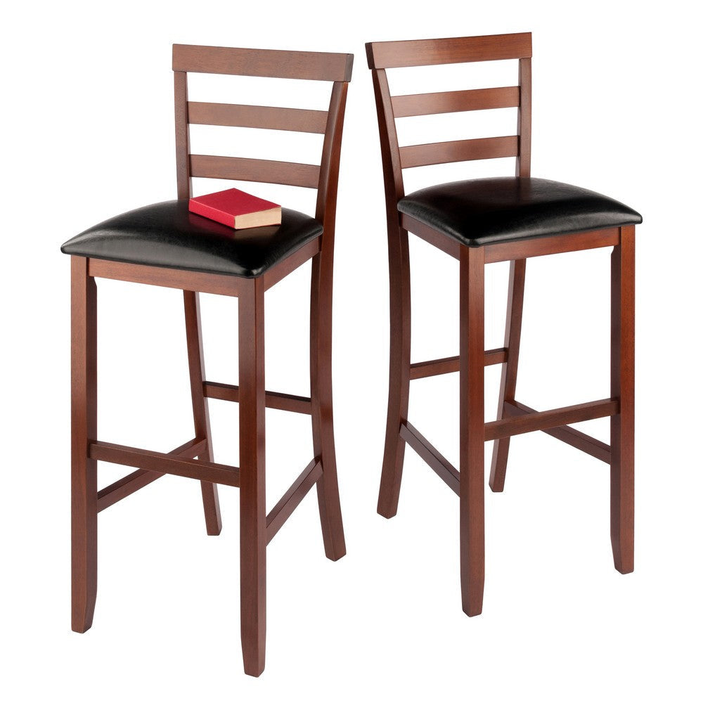 Simone 2-Pc Cushion Ladder-back Bar Stool Set Black and Walnut WIN-94079