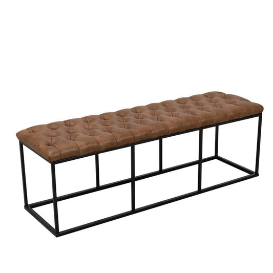 Leatherette Upholstered Bench with Button Tufted Cushioned Seat and Metal Base, Brown - K7116-YDQY-2 By Casagear Home