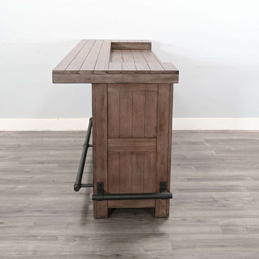 Yael Bar Cabinet Table, Shelves, Pull Out Tray, 80", Taupe Brown Wood