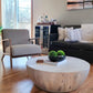 12 Inch Round Mango Wood Coffee Table, Subtle Grains, Distressed White By the Urban Port