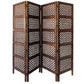 Decorative Four Panel Mango Wood Hinged Room Divider with Circular Cutout Design Brown 34010
