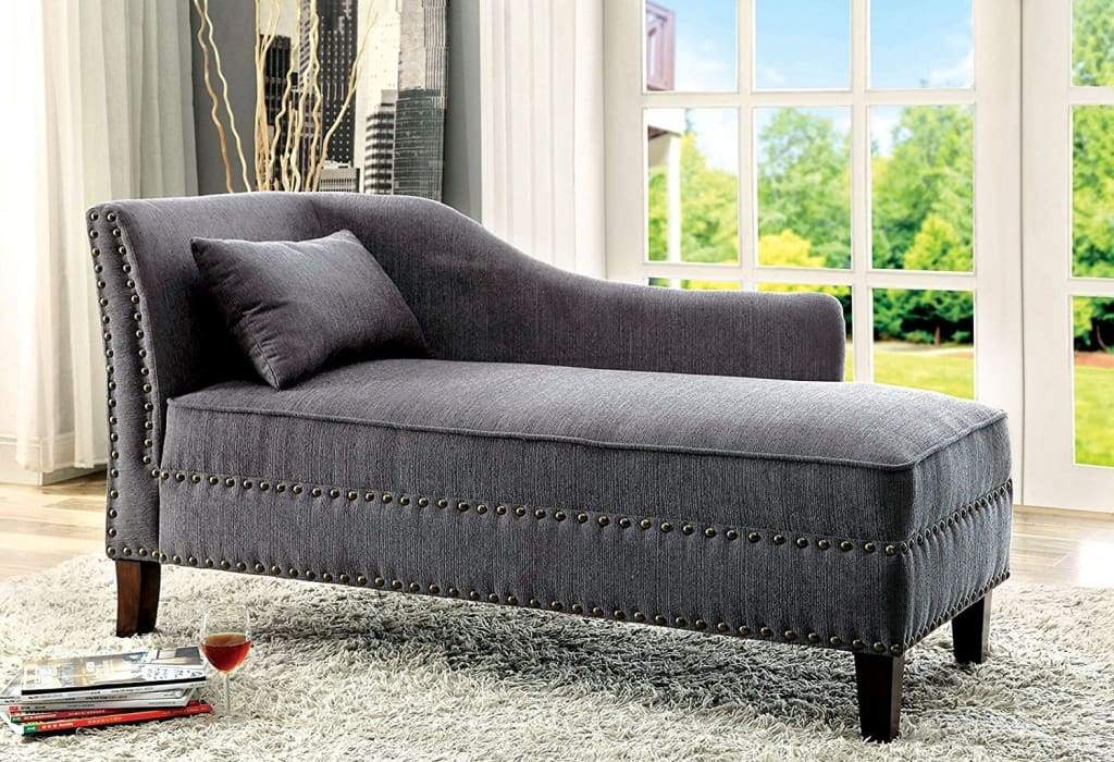 Chaise | Contemporary Style | Gray Linen-Like Fabric Upholstery