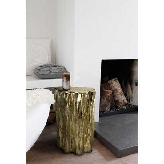 Nature Inspired Tree Trunk Metal Stool, Gold By The Urban port
