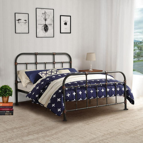 Forge Full Bed | Pipe Details | Industrial Metal Frame | Sandy Gray