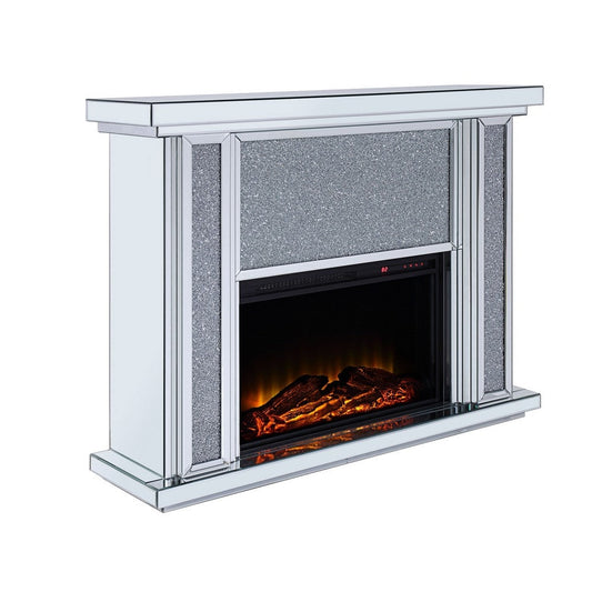 Wood and Mirror Electric Fireplace with Faux Crystal Dusted Face, Clear and Black By Casagear Home