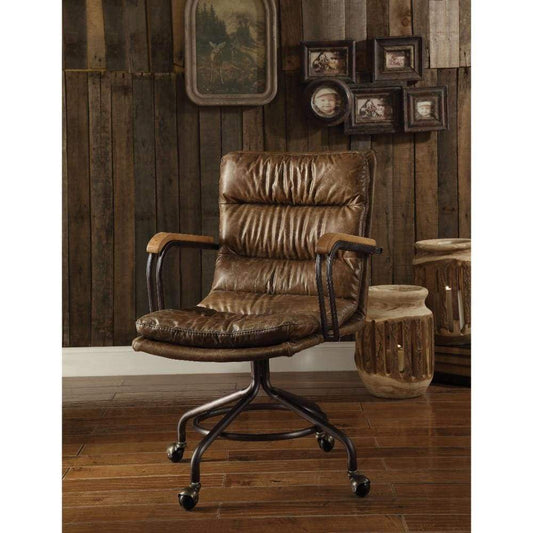 Metal & Leather Executive Office Chair, Vintage Whiskey Brown-ACME