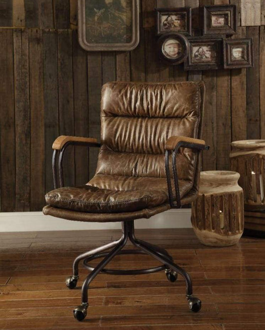 Metal & Leather Executive Office Chair, Vintage Whiskey Brown-ACME