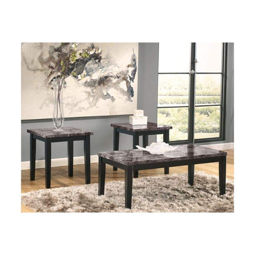 3 Piece Conversation Table Set | Faux Marble Top | Tapered Legs | Black & Gray