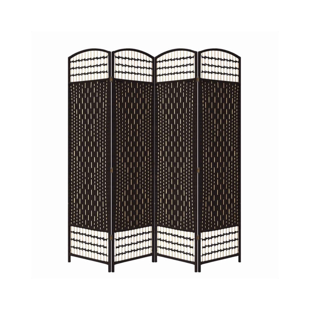 Room Divider | 67" | 4 Panel | Arched Top | Wood & Paper Straw | Espresso