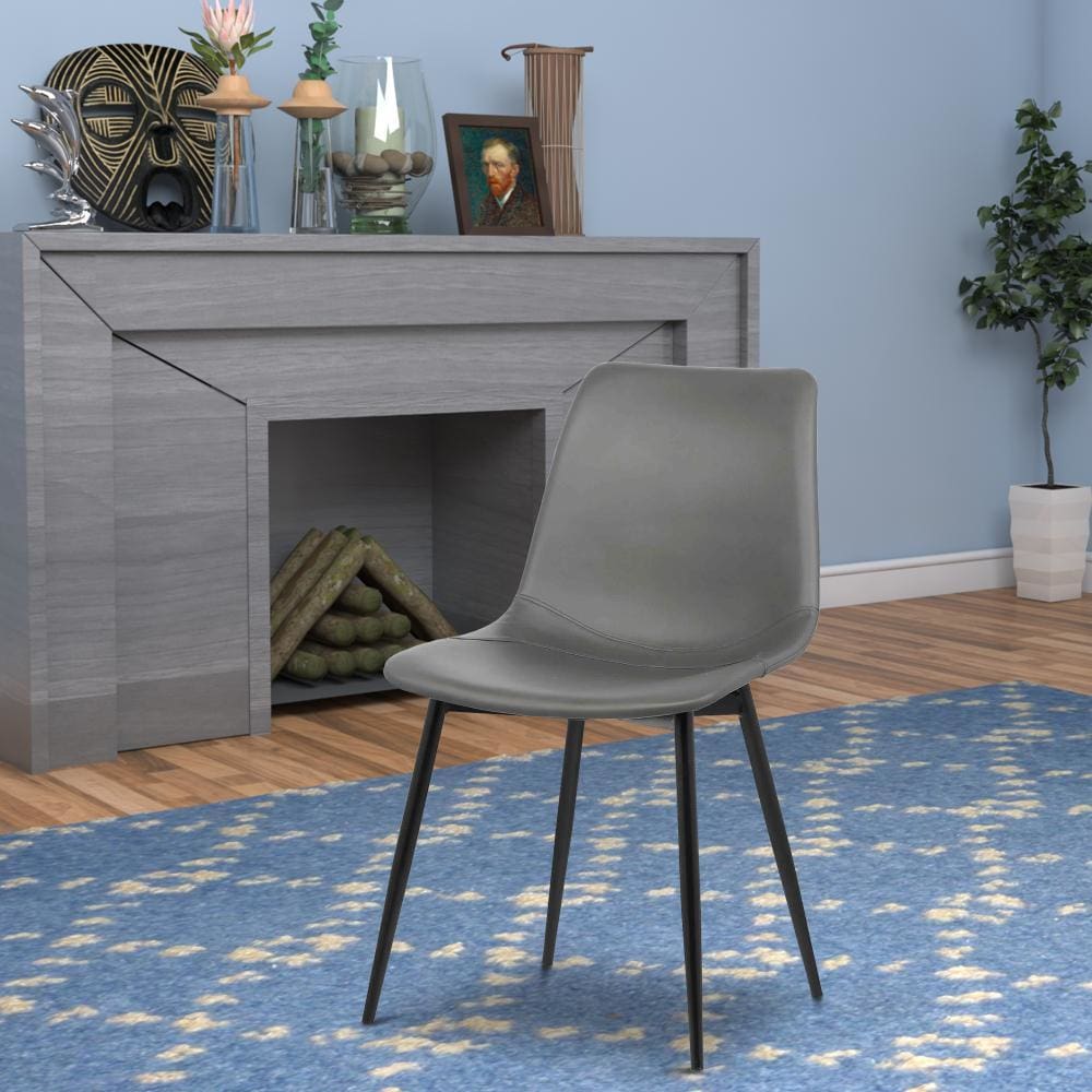 Dining Chair Faux Leather Bucket Seat Metal Legs Gray Black