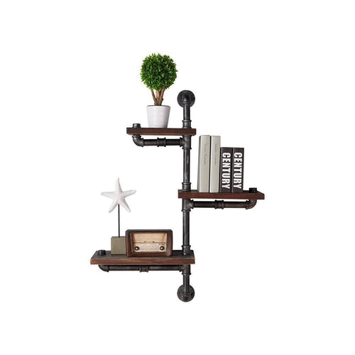 Wall Shelves | 3 Piece | Floating | Pipe Design | Gray & Brown
