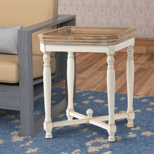 Square Shaped Wooden Side Table With Cross Base, Brown & Gray By Casagear Home