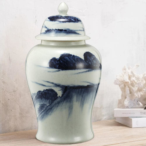 Ginger Jar | Ceramic | Windswept Design | White & Blue
