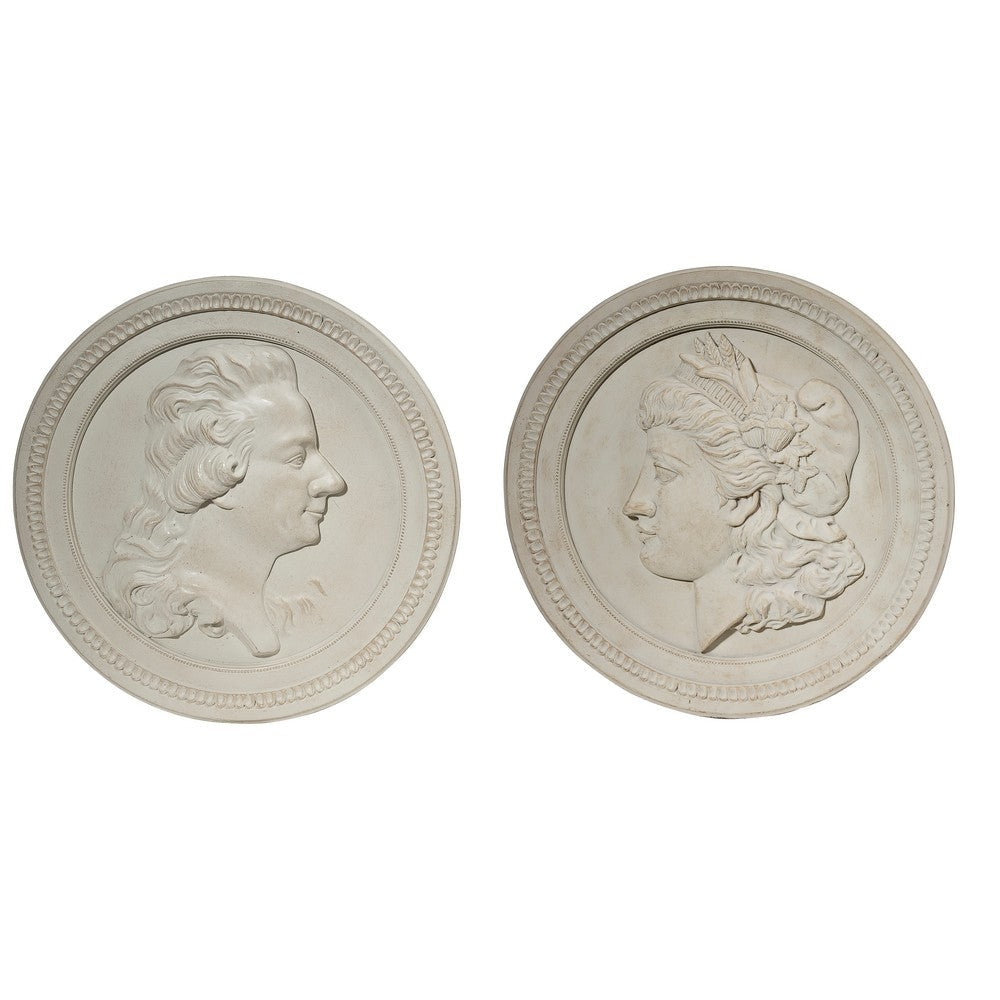 Wall Decor | Round Ceramic | Victorian Style | Set of 2 | White