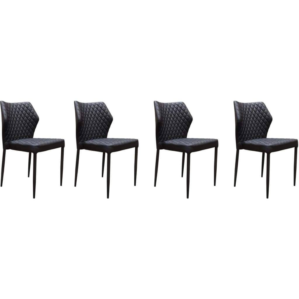 Dining Chair | Faux Leather | Diamond Tufted | Metal Legs | Set of 4 | Black