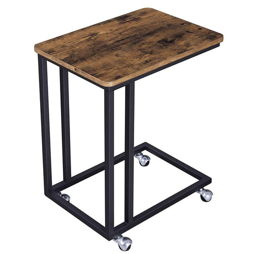 Side Table | Rustic Wood | Cantilever Iron Base | Brown & Black