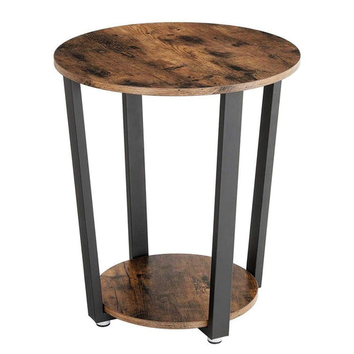 End Table | Iron & Wood | Open Storage Shelf | Brown & Black