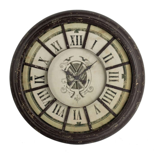 Wall Clock | Oversized | Wood & Metal | Distressed | Antique Gray & Cream