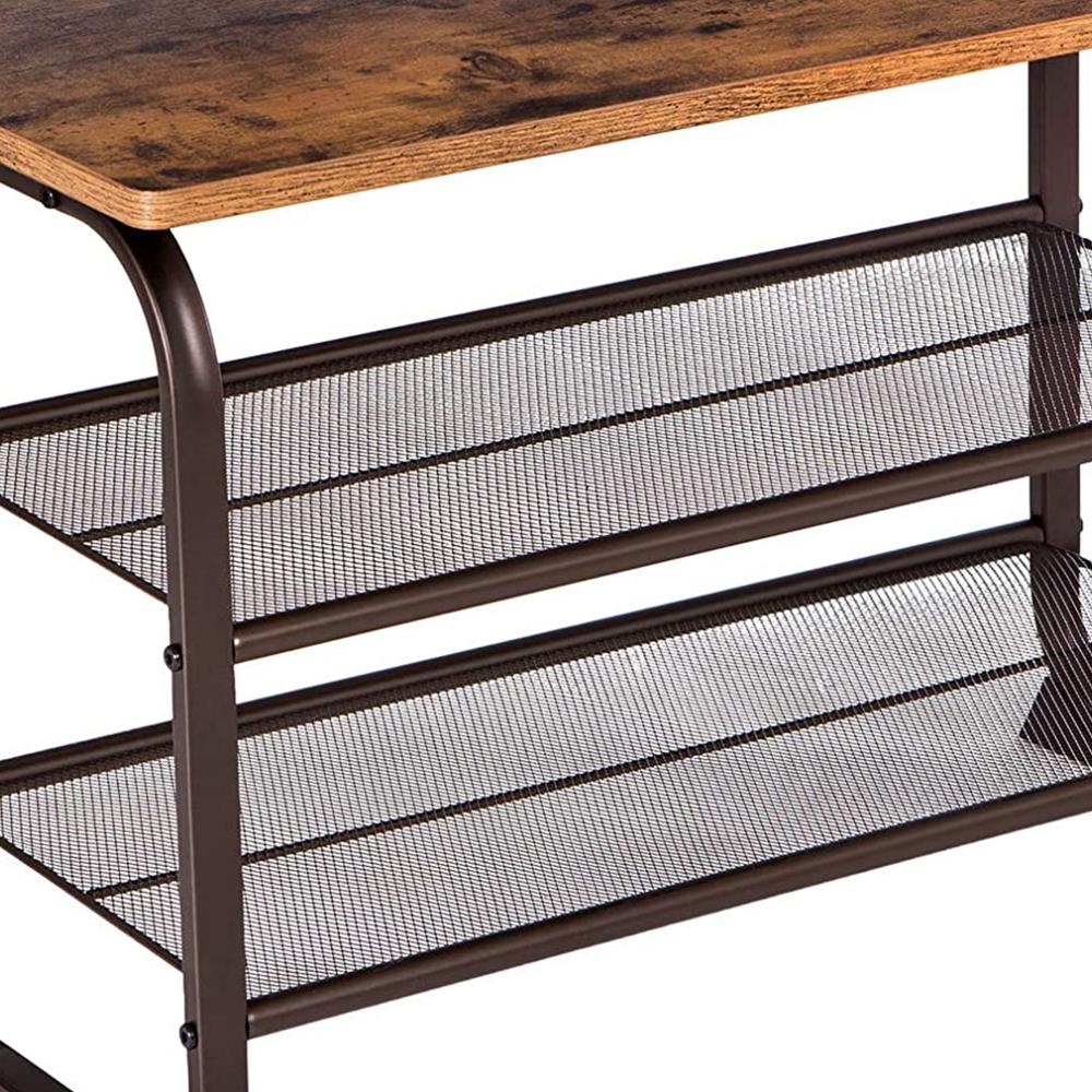 18 Industrial 3 Tier Wood Top Shoe Rack with Metal Base Black and Brown By Casagear Home BM197487