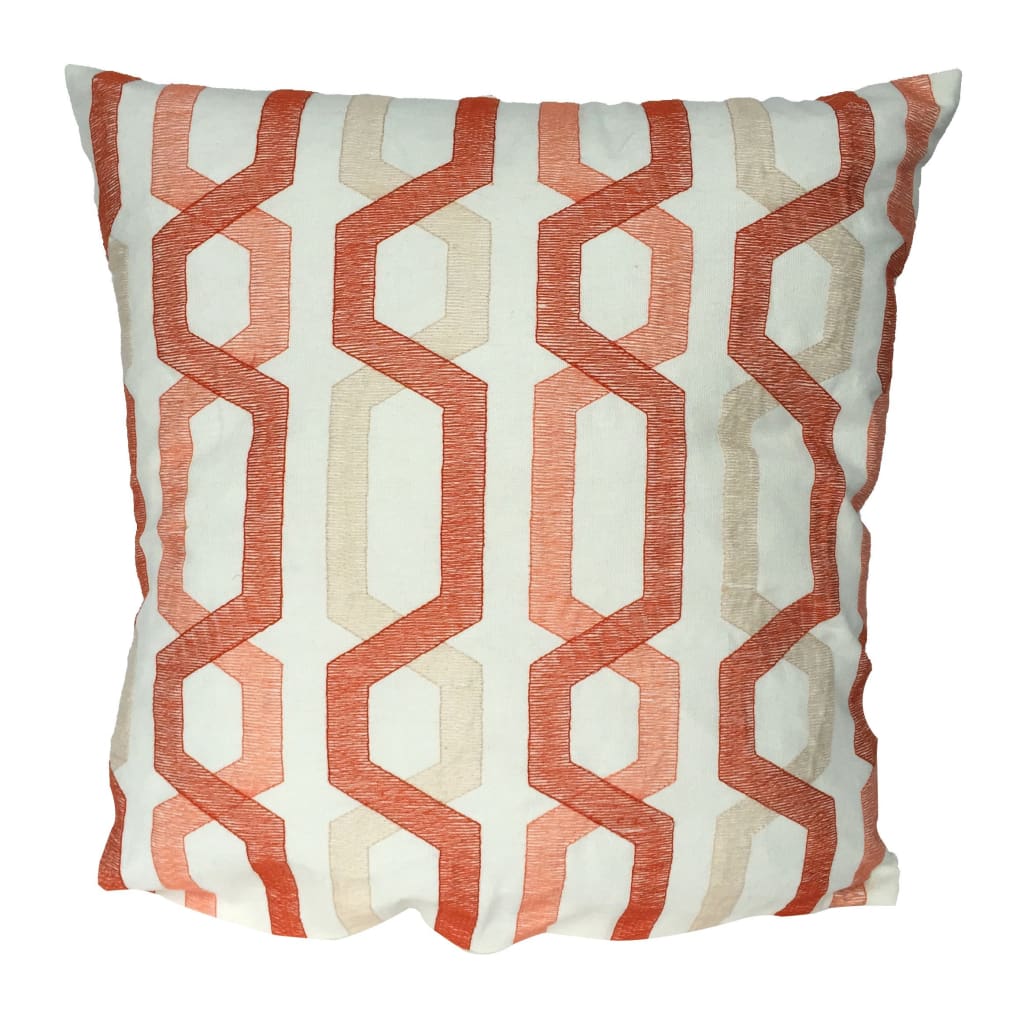 Pillow | Cotton | Geometric Embroidery | Red & Cream